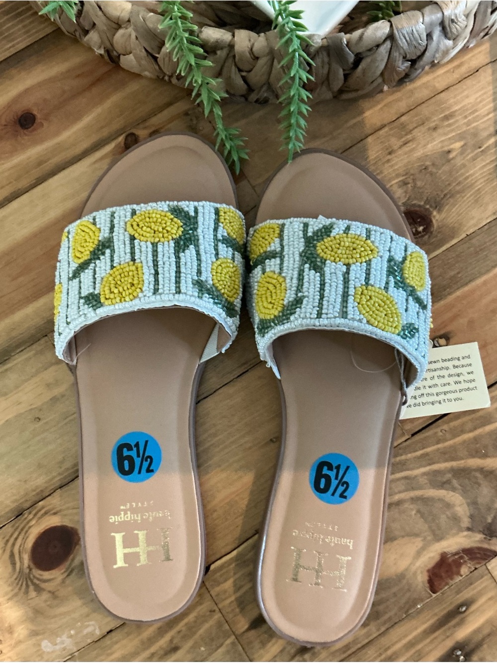 Haute Hippie Yellow Bead Lemon Slide Sandals